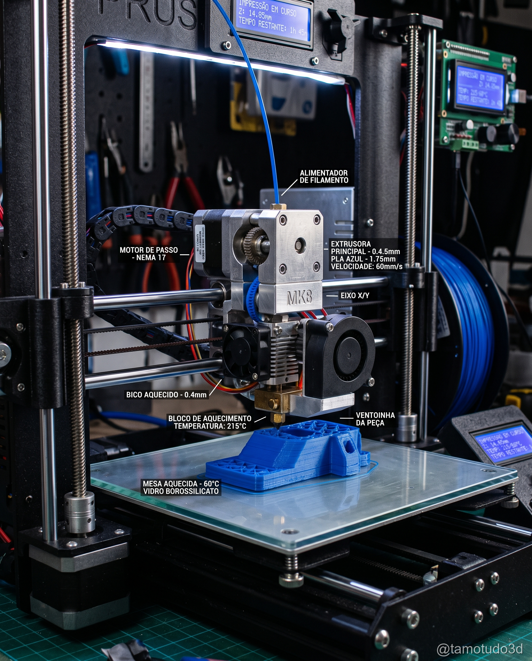 Montagem de peças e pós-processamento de impressora 3D