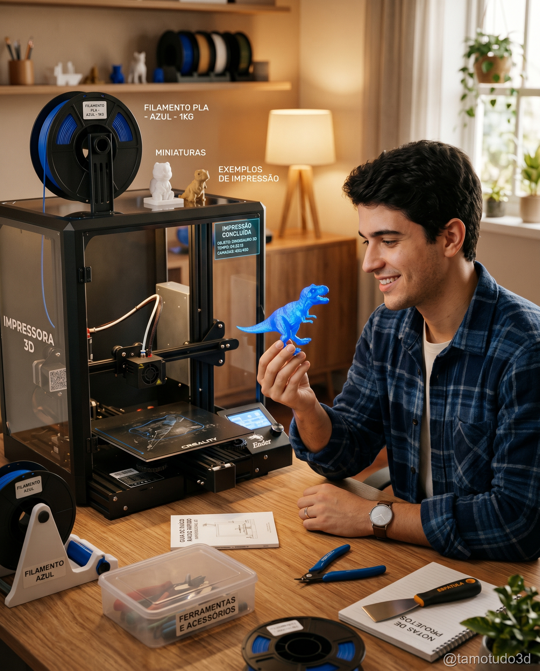 Pessoa ajustando impressora 3D e software slicer