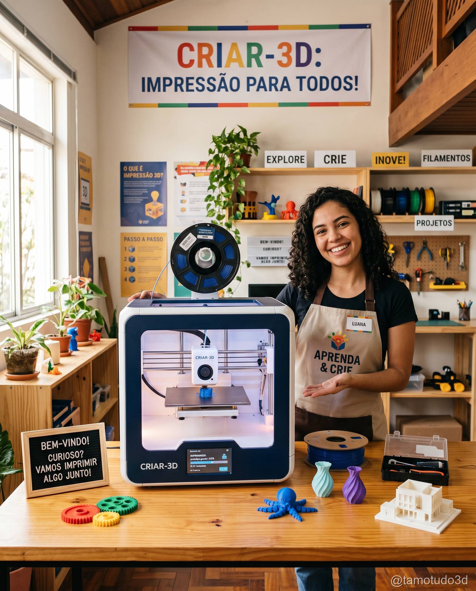 Pessoa feliz segurando peça finalizada de impressora 3D