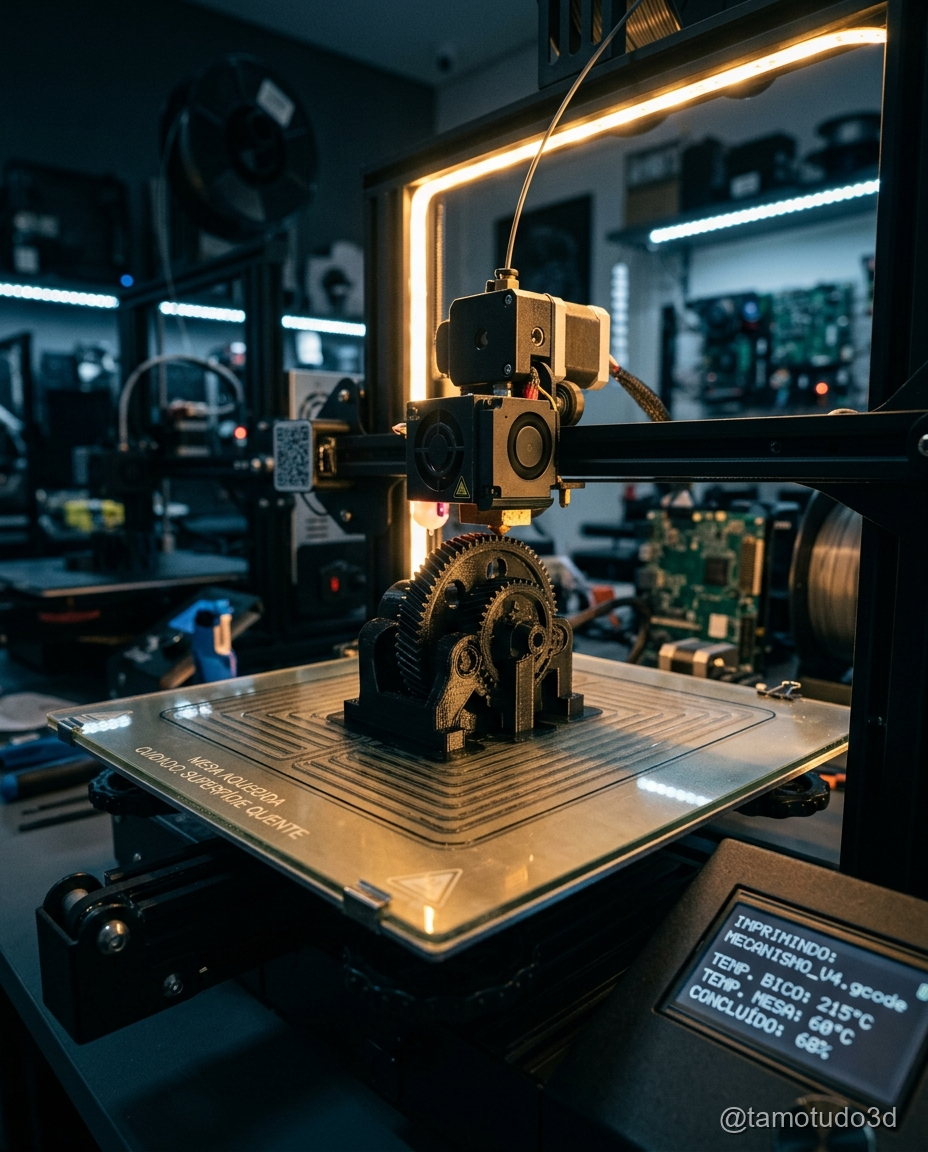 Mesa aquecida da impressora evitando deformacao da peça