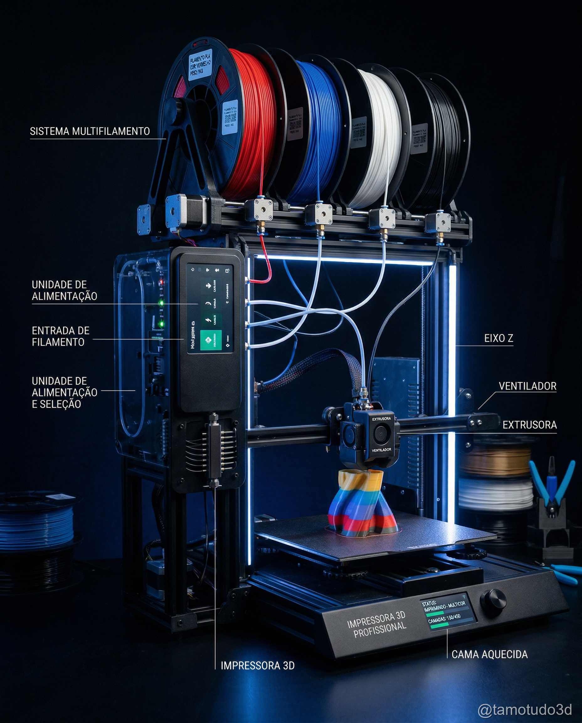 Sistema ACE Pro com múltiplos filamentos conectados