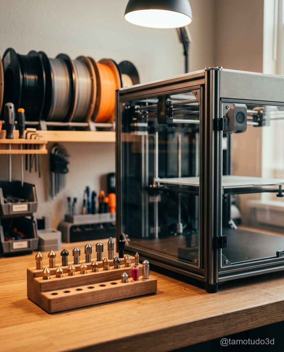 Processo de troca de bico com chave inglesa e hotend aquecido