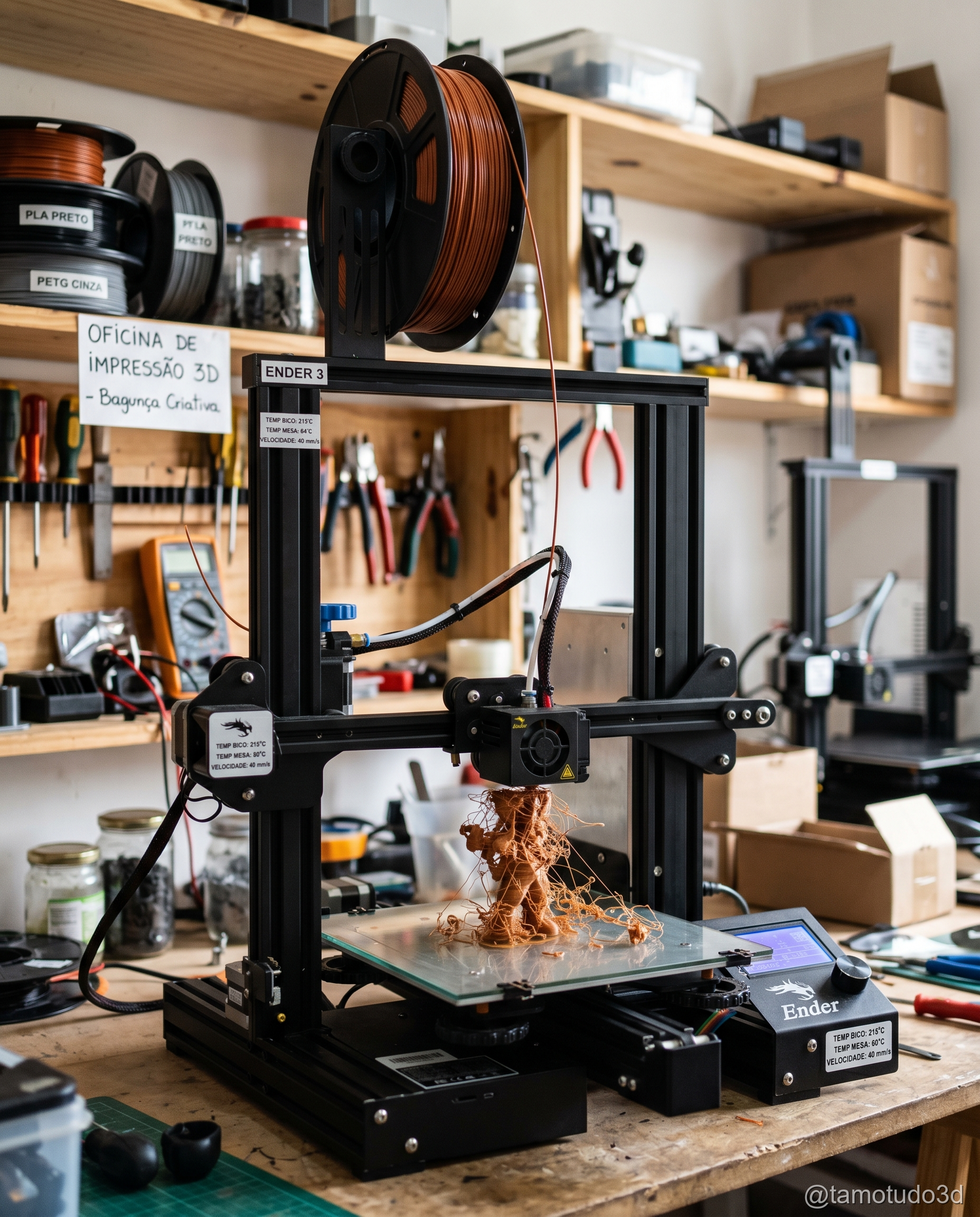 Imagem mostrando duas impressoras 3D lado a lado na mesa de trabalho