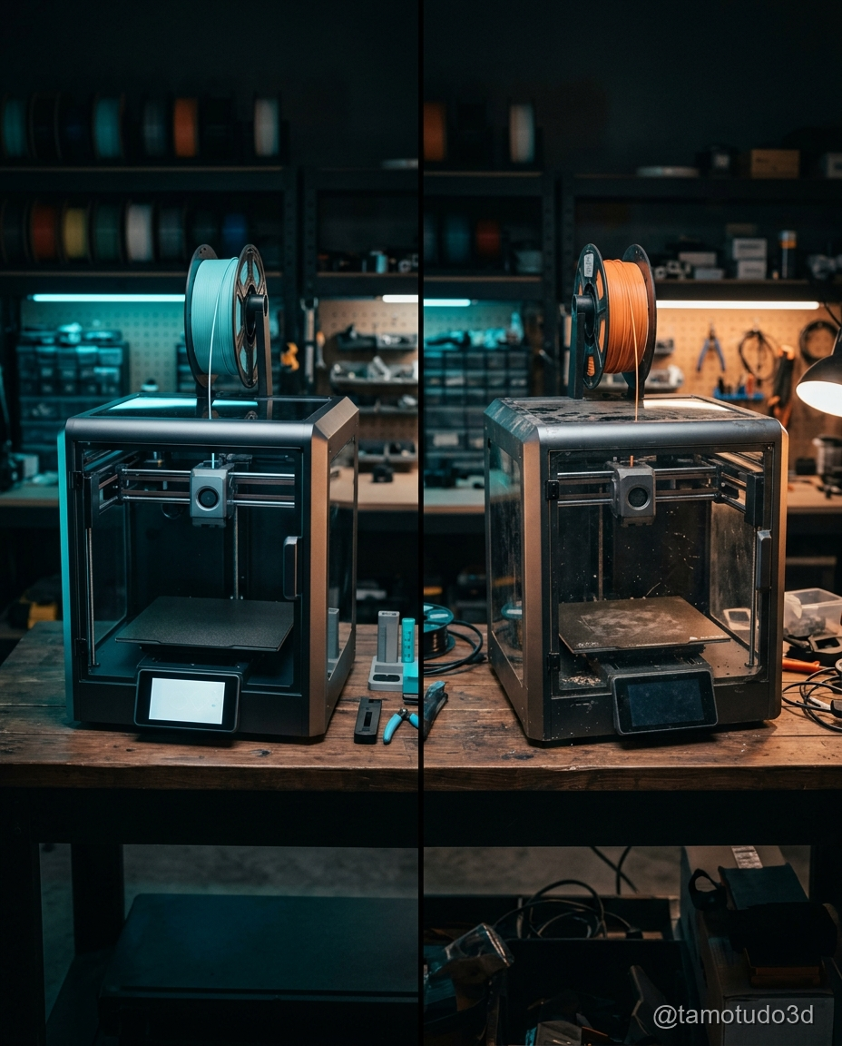 Comparação entre impressora 3D nova e usada em ambiente doméstico