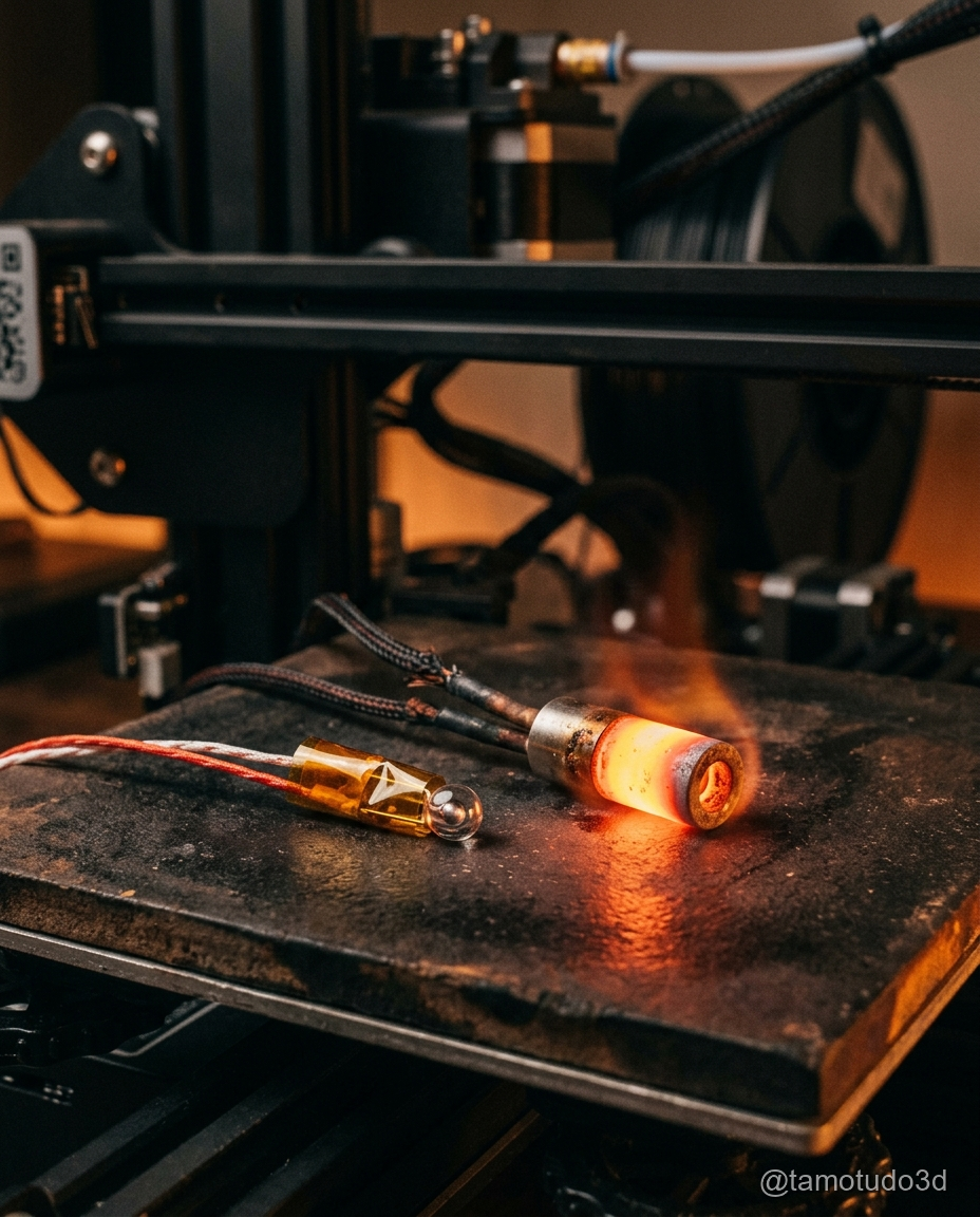 Termistor de impressora 3D próximo ao bloco aquecedor