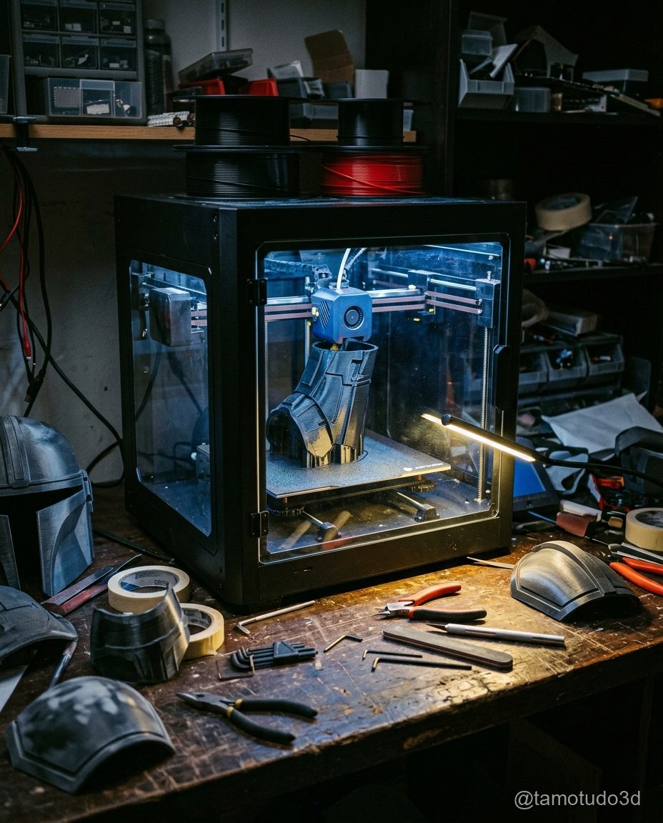 Impressora 3D trabalhando e consumo de energia