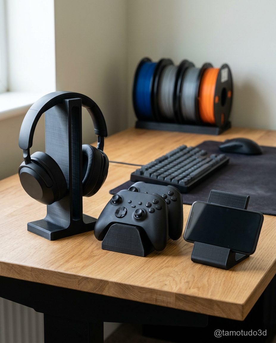Coleção de suportes gamer impressos em PLA preto