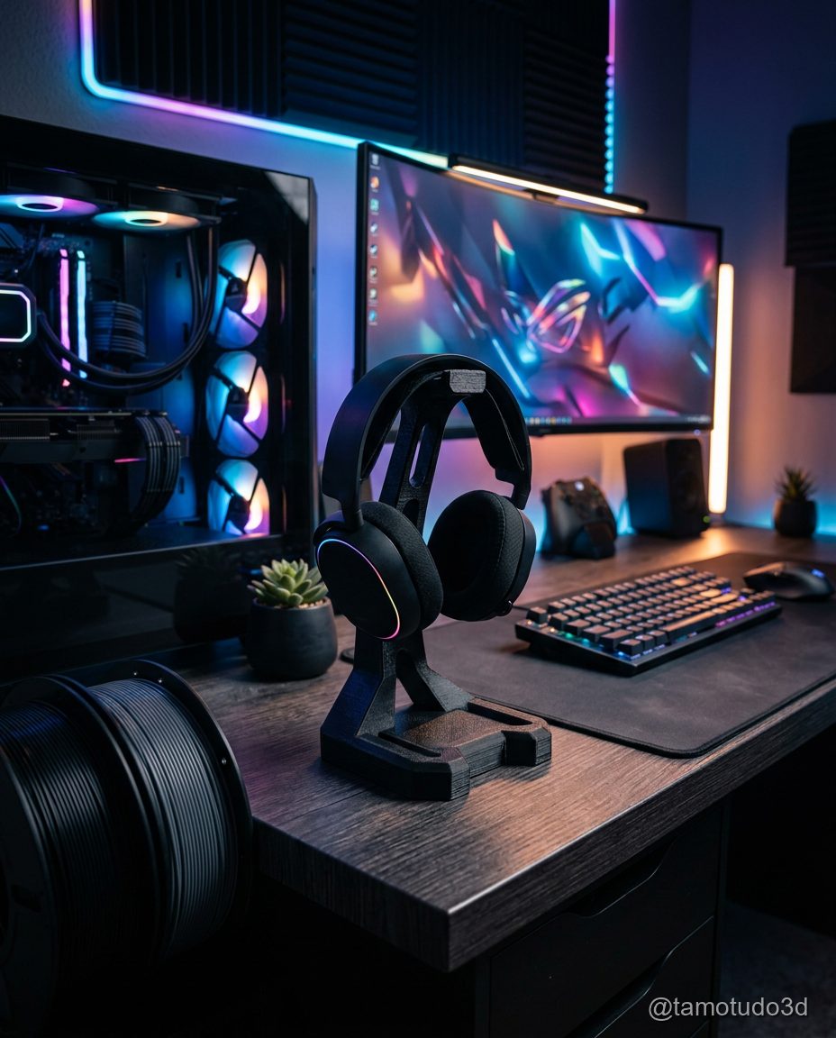 Suporte gamer preto fosco com acabamento profissional
