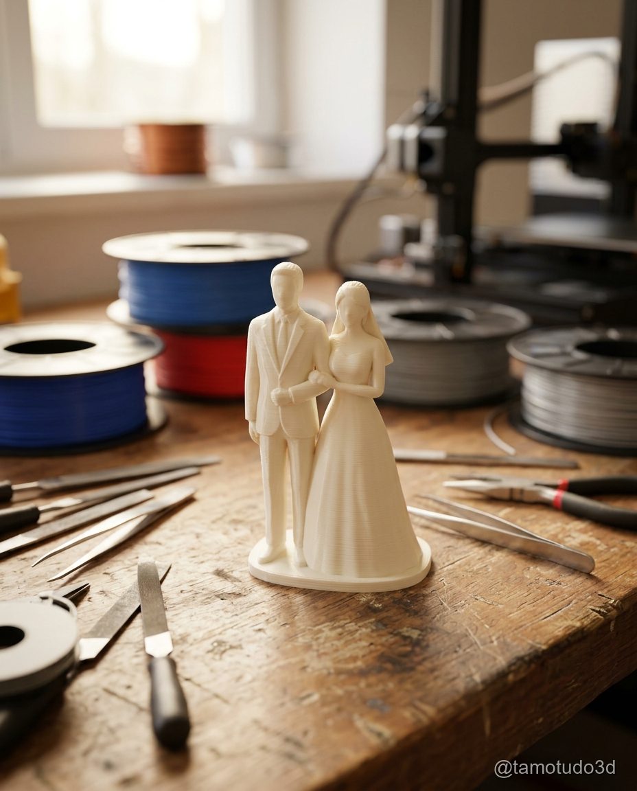Topo de bolo 3D impresso em PLA com detalhes finos