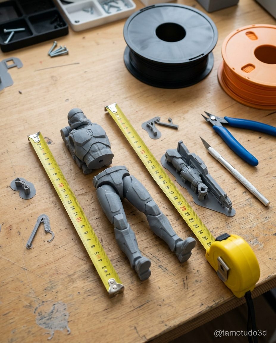 Modelo 3D de action figure articulada em corte com medidas