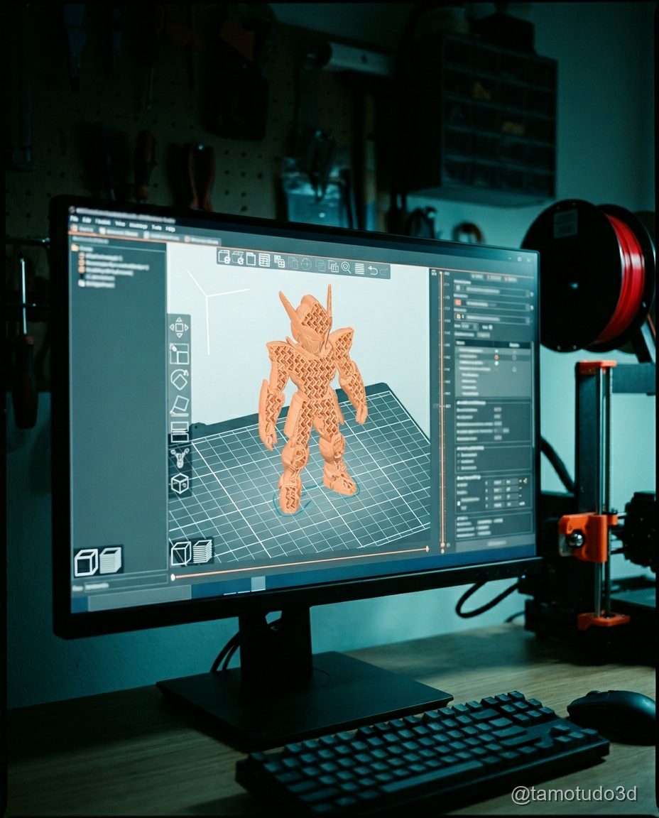Configuracoes de slicer OrcaSlicer com infill 15% e supports otimizados