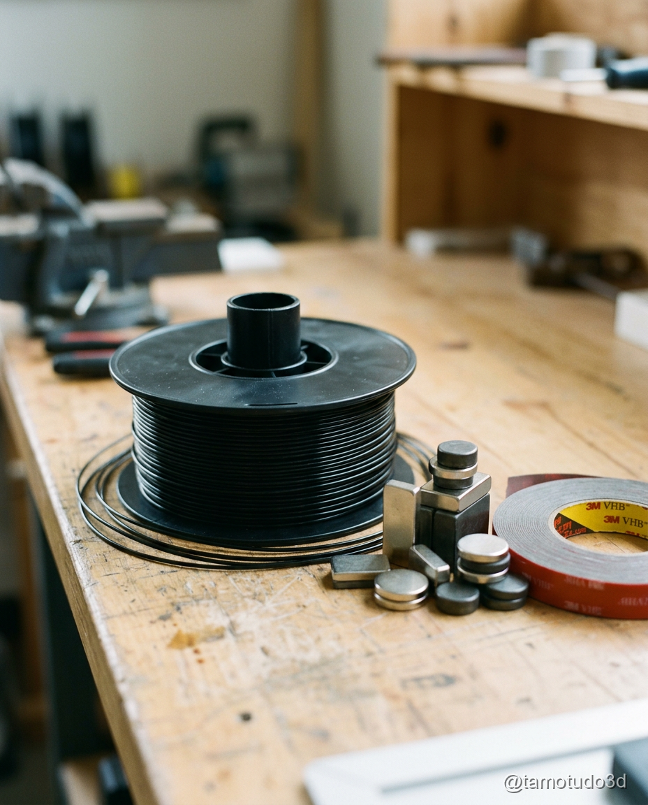 Filamento PETG preto e cinza para suporte automotivo