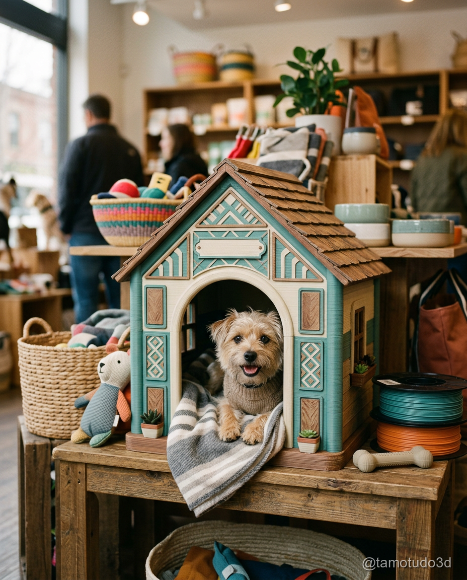 Casinha 3D pintada e estilizada para venda em marketplace pet