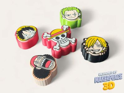 Preview do modelo 3D One Piece Clicks antiestrés Luffy, Zoro, Sanji, Usopp