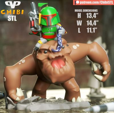 Modelo 3D Boba Fett on Rancor Chibi