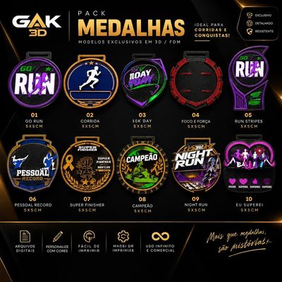 Modelo 3D GAK 3D 10 medalhas personalizáveis