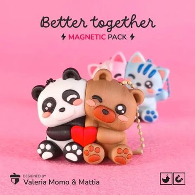 Modelo 3D Better Together Magnetic Keychain Bear, Cat & Panda