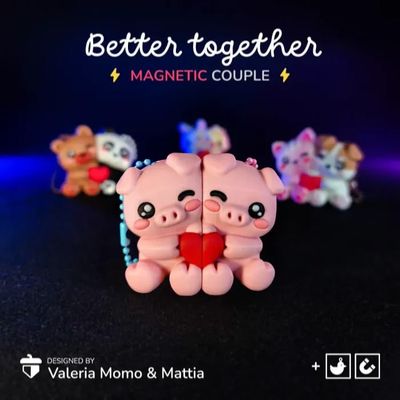 Preview do modelo 3D Better Together Magnetic Keychain (Pigs)